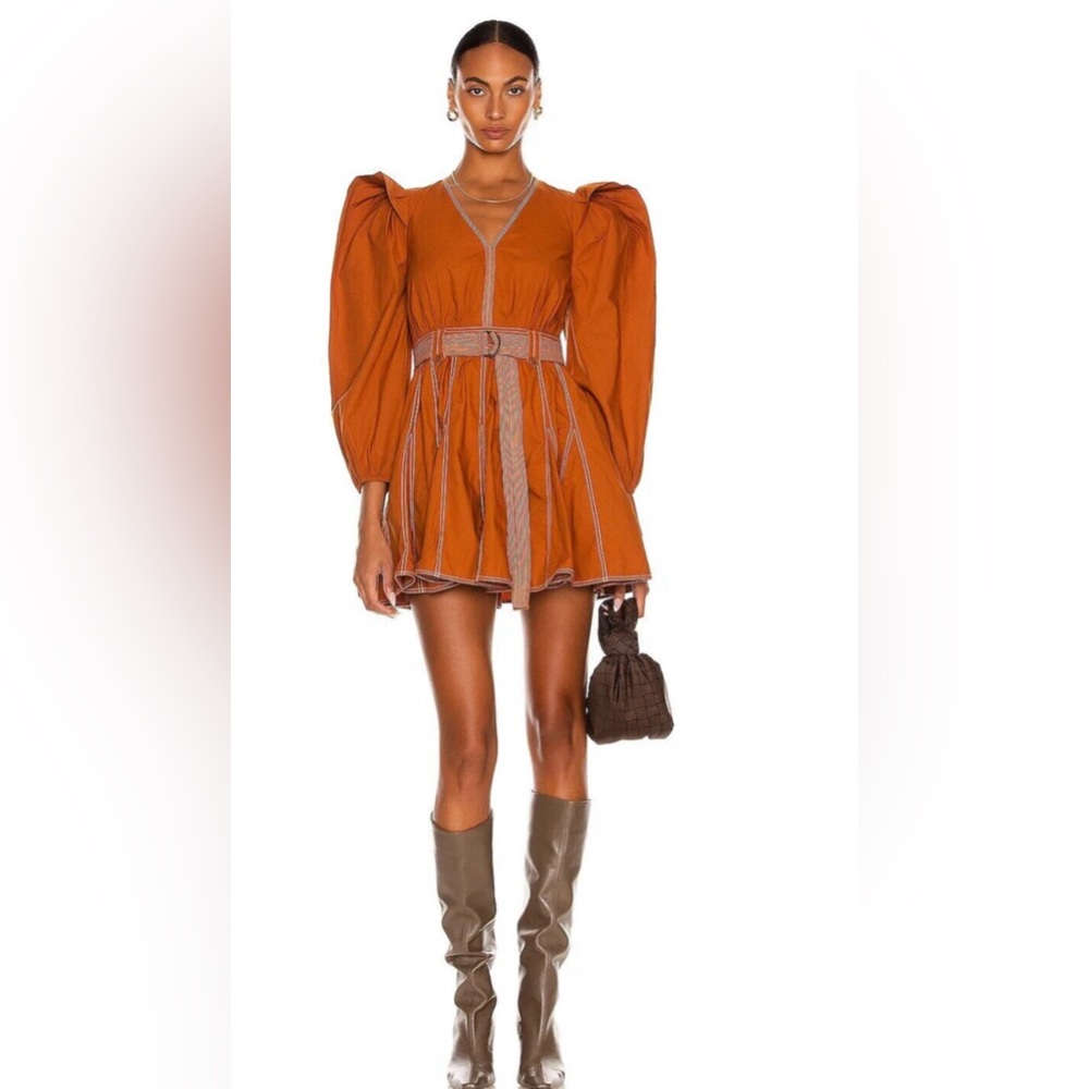Ulla Johnson Corliss Belted Topstitched Cotton-poplin Mini Dress
